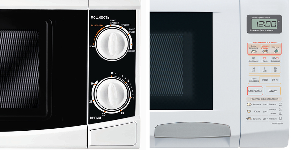 Микроволновки с механическим и электронным управлением