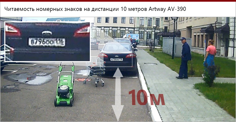 Читаемость автомобильных номеров Artway AV-390 на 10 метрах.
