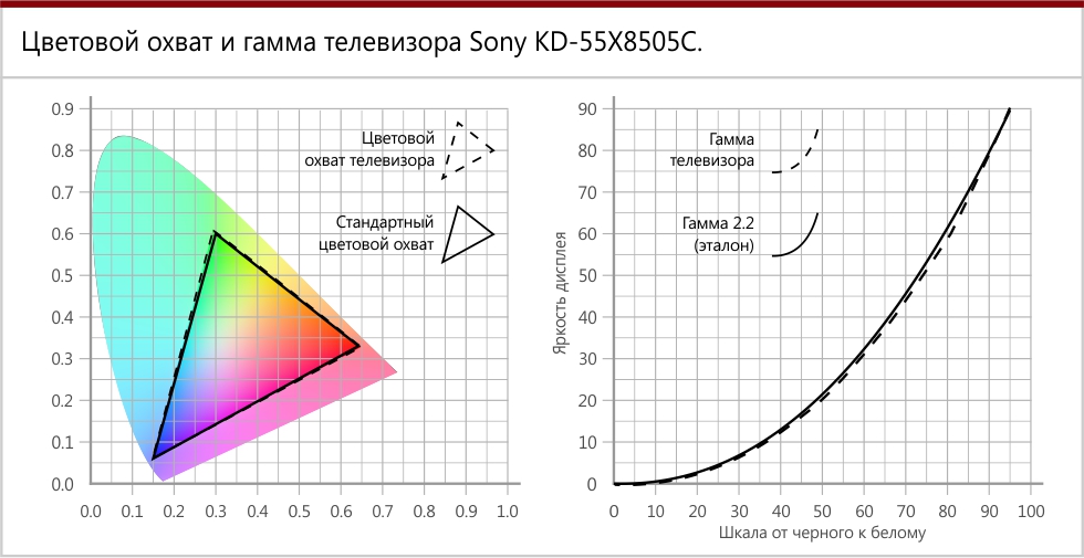 Цветовой охват и гамма экрана Sony KD-55X8505C